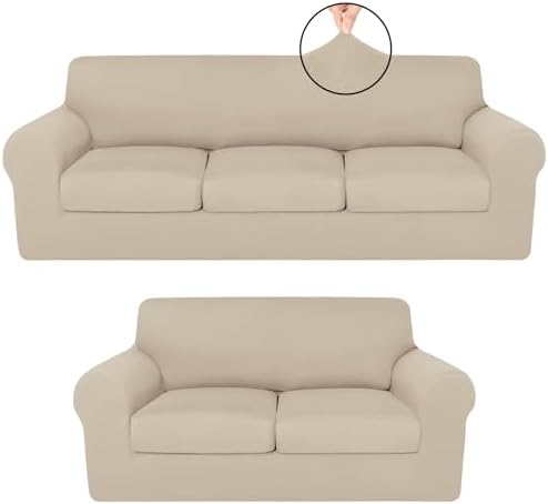 HunnmingRe Stretch Couch and Loveseat Covers Set,5 Seats,Beige