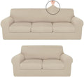 HunnmingRe Stretch Couch and Loveseat Covers Set,5 Seats,Beige