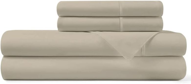 Pizuna Cotton Twin XL Sheets Set Percale, Simply Taupe