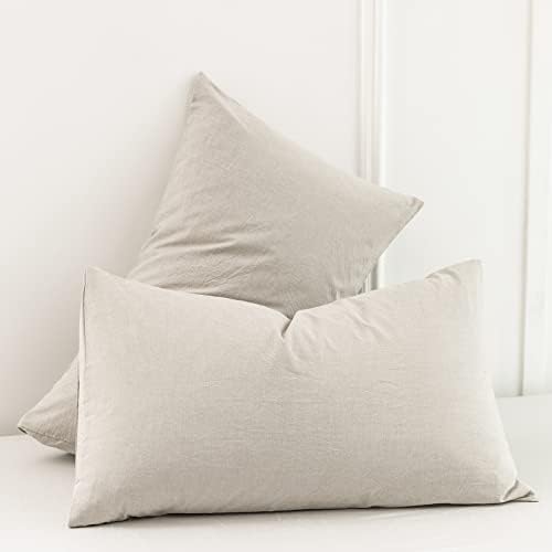 MOOMEE Pillowcase Set of 2 100% Washed Cotton Linen-Like Queen