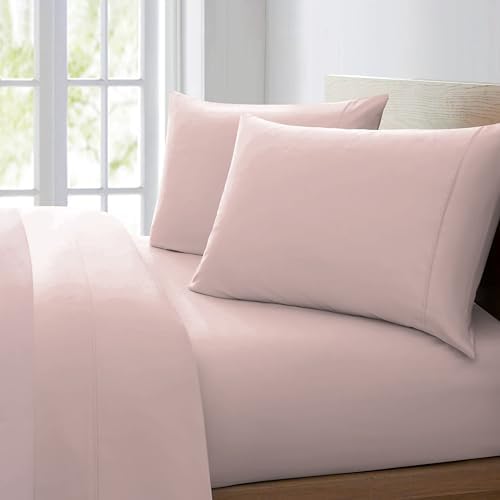 Pointehaven Combed Cotton Percale Solid Twin Rose Bed Sheet Set - Soft
