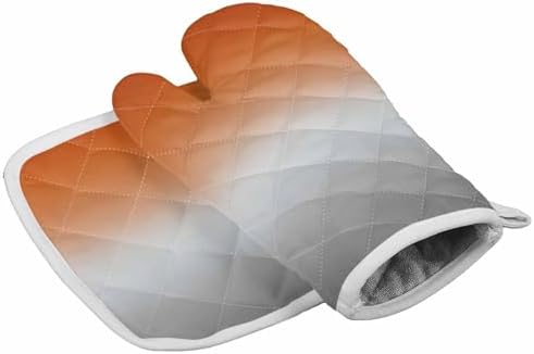 Quilted Cotton Terry Cloth Oven Mitt, Pot Holder Ombre Orange Gray