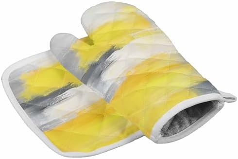 Quilted Cotton Terry Cloth Oven Mitt, Pot Holder Grey Yellow Texture