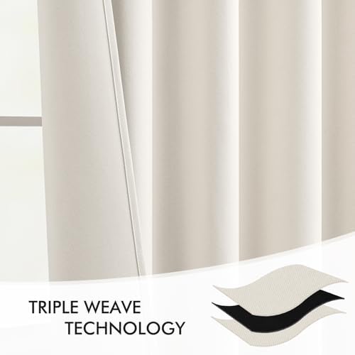 MIULEE Ivory Back Tab Blackout Curtains 52x108 Inch Long 2 Panels Set