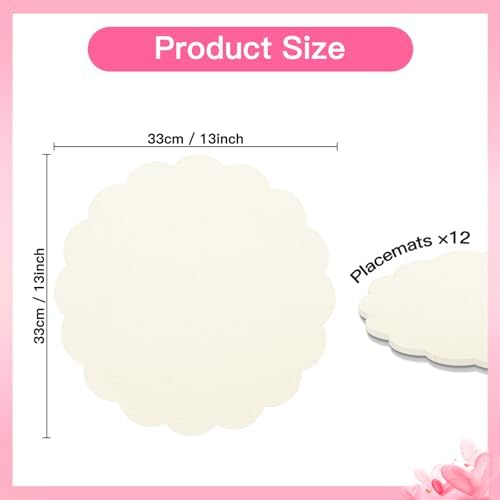 Soleebee 12 Pack Disposable Placemats, Beige Scalloped 13 Inch Table