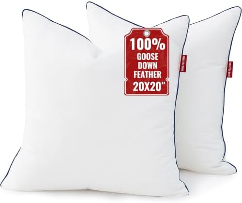 Down Pillow Inserts 20x20, Set of 2, 100% Goose Down Feather Throw