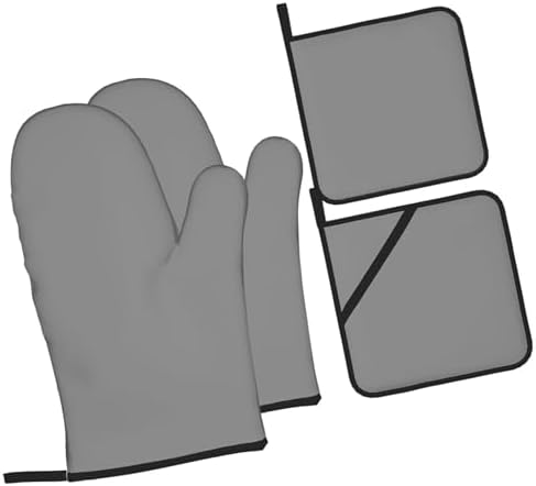4Pcs Oven Mitts and Potholders, Grey Solid Color Elegant Oven Mitts