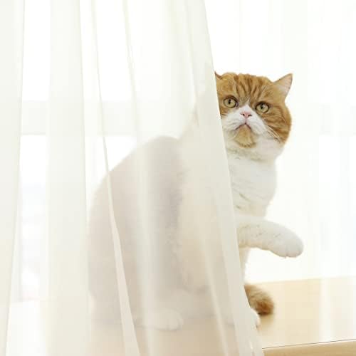 PHILEASY Window Beige Sheer Curtains 120 Inches Long 2 Panels Sheer