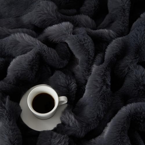 Gray Faux Rabbit Fur Bubble Throw Blanket 60 x 80 in