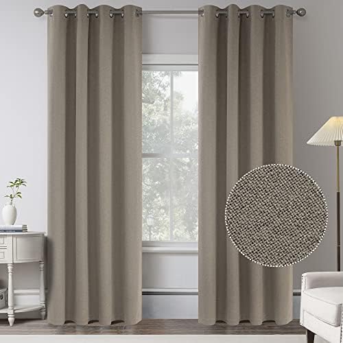 2 Panels Taupe Burlap Faux Linen Textured Quality Curtains