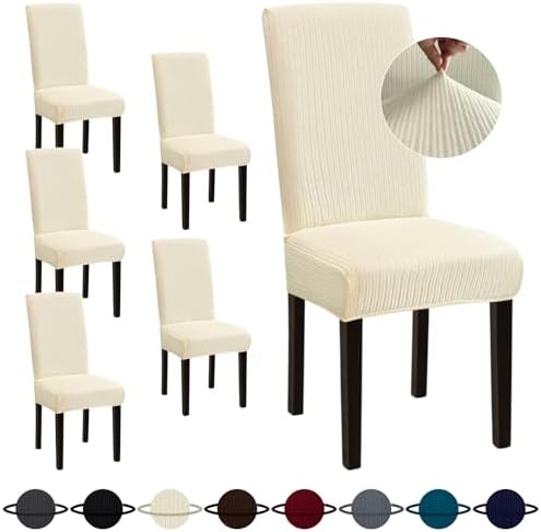 Sufdari Dining Room Chair Covers Set of 6, Beige Non-Slip Spandex
