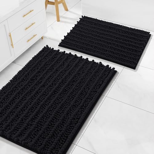 Arotive Luxury Chenille Bathroom Rugs Set 2 Piece, 36x24+24x16, Black