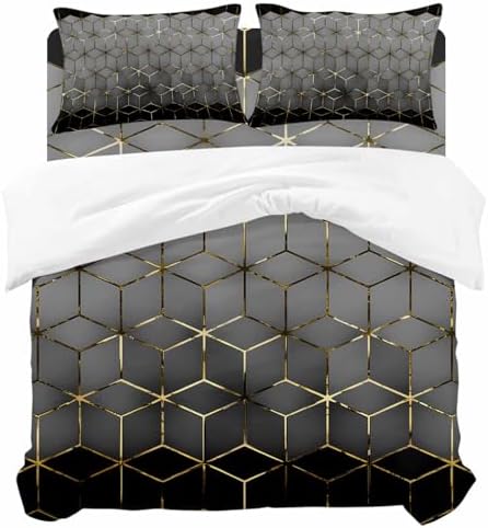 Ombre Gray Geometric Duvet Cover Set, Modern Abstract Art Soft Duvet