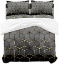 Ombre Gray Geometric Duvet Cover Set, Modern Abstract Art Soft Duvet