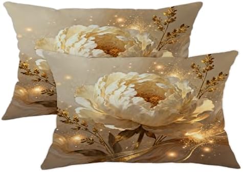 Peony Throw Pillow Covers Set of 2, Elegant Modern Gold Floral None