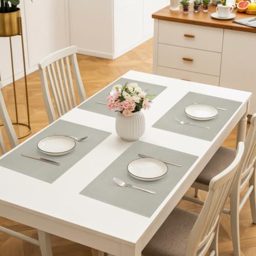 Light Gray Placemats Set of 8, Classic Solid Color Mist Silver Leather