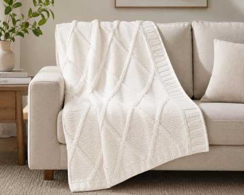 Thomasville Cable Knit Throw Blanket, 50"x70", Soft Textured Diamond