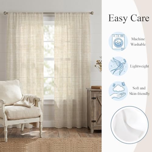 Sheer Curtains 108 Inches Long, Cream Light Filtering Window Curtains
