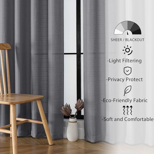 Lecloud Bessie Dark Grey Curtains 63 Inch Length 2 Panels, Light