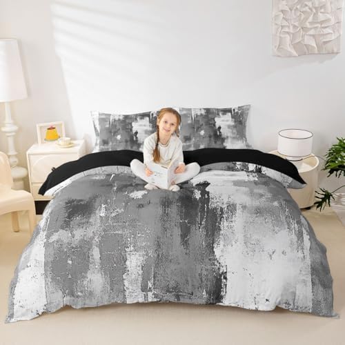 jejeloiu Grey Abstract Duvet Cover Queen Size Modern Art Bedding Set