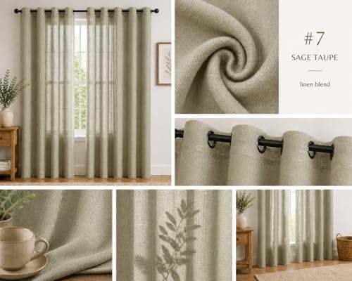 Rooh Threads Linen Sheer Curtains 84 Inches Long, 2 Panels Set, Light