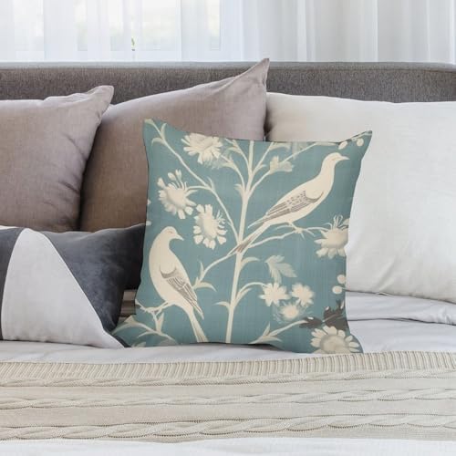 Chenonceau Birds and Botanicals Aquamarine Decorative Throw Pillow