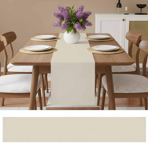 Ivory White Burlap Cotton Table Runner 72 Inches Long, Modern Pure