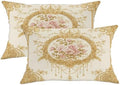 Elegant Floral Throw Pillow Covers Set of 2, Cream Gold Vintage Rose