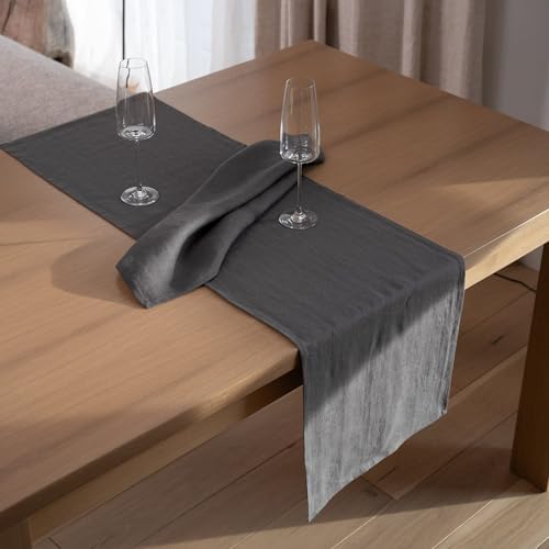 Linen Table Runner 90 inches Long - 100% Pure Linen Flax - Stonewashed