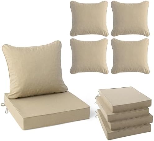 Summsun Outdoor Chair Cushions Set of 4, Faux Linen Patio Furniture