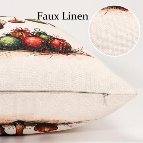 Christmas Pillow Covers 18x18 Ivory Red Deer Farmhouse Decor for Couch