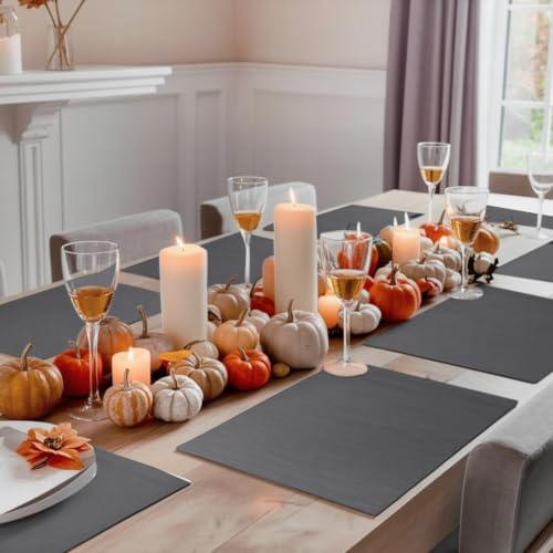 Charcoal Gray Placemats Set of 8, Vintage Minimalist Solid Color Micro