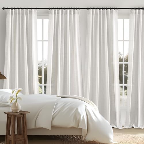 Extra Long Linen Curtains 120 Length, Modern Semi Sheer Light