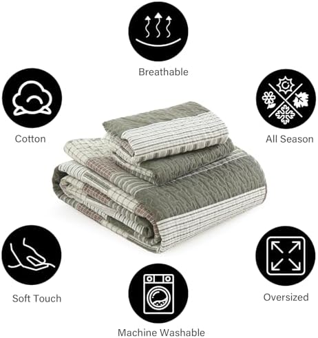 PANGUSHAN 100% Cotton Quilt Set King Size, Patchwork King Quilt