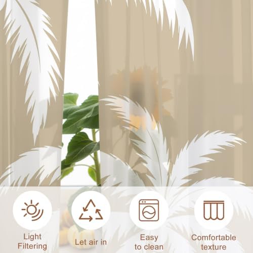 Brown Palm Tree Sheer Curtains 72 Inches Long, Coastal Tropical Summer