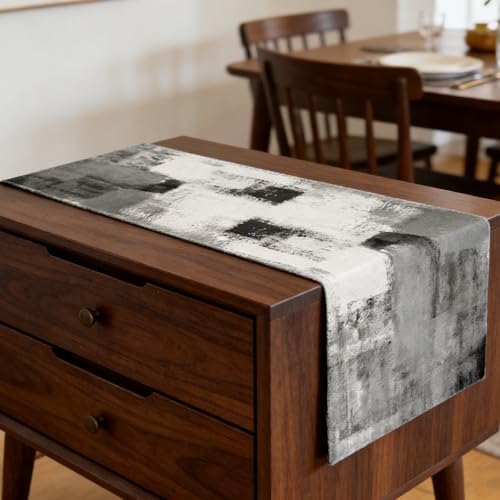 OYIMUA Grey and White Abstract Modern Table Runner, Art Rustic Kitchen