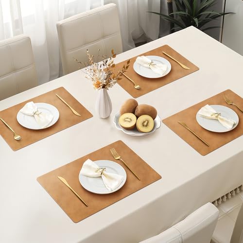 Roxifina Faux Leather Placemats Set of 6, Vinyl Placemats Heat