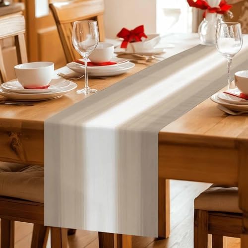Beige Ombre 72 Inch Table Runner, Modern Abstract Art Gradient White