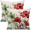 Floral Pillow Covers 18x18 Inches Set of 2 Sage Green Burgundy Red