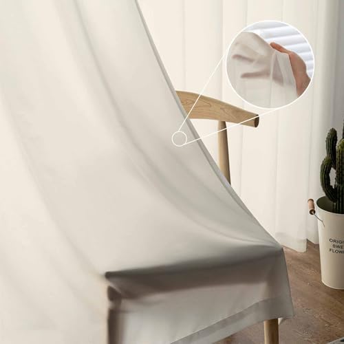 Cream Sheer Curtains 108 Inches Length 2 Panels Set Chiffon Curtain