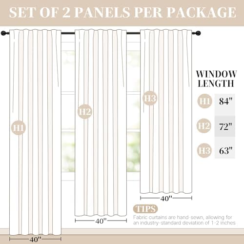 Yakamok Warm Cream Blackout Curtains 72 inch Long with Back Tab 40"