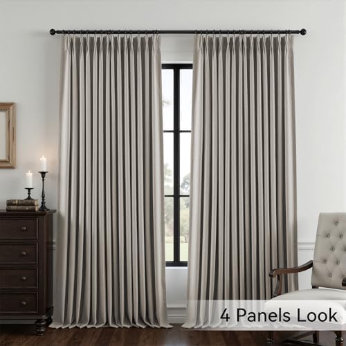 Pinch Pleated Full Blackout Curtains for Bedroom & Living Room, Linen