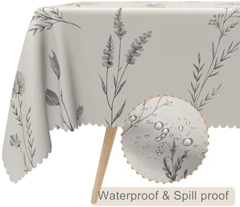 Gray Flowers Table Cloth 70x70 Inch Spring Summer Botanical Plants