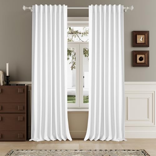 120 Inch Extra Long Linen Pure White Curtains Floor to Ceiling for