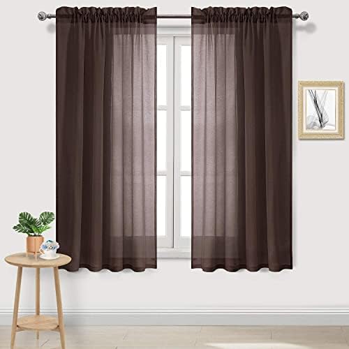 DWCN Brown Sheer Curtains 72 Inch Long for Living Room Rod Pocket 2