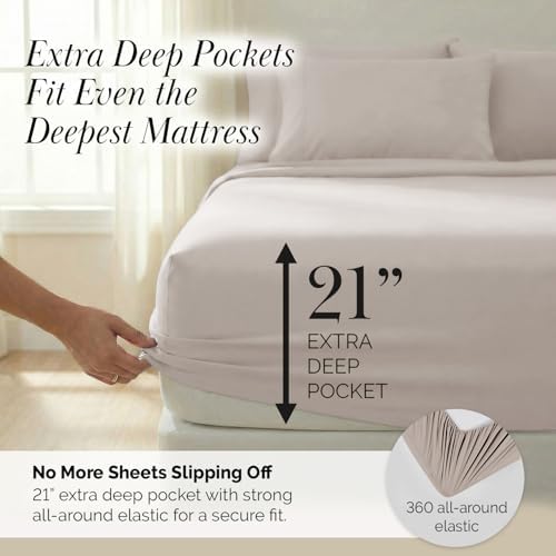 21 Inch Deep Pocket Full Size Bed Sheets Set Soft Microfiber Natural