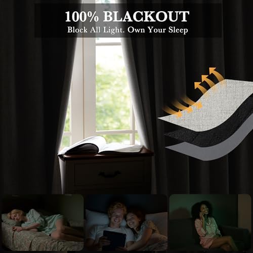 RYB HOME Greige 100% Blackout Curtains 63 inches Long for