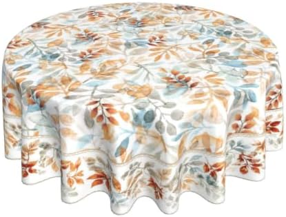 Colourful Leave Round Tablecloth 70 Inch Beige Eucalyptus Leaves Table