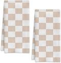 Beige and White Checkered Plaid Hand Towels for Bathroom Set of 2,Soft