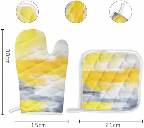 Quilted Cotton Terry Cloth Oven Mitt, Pot Holder Ombre Grey Yellow